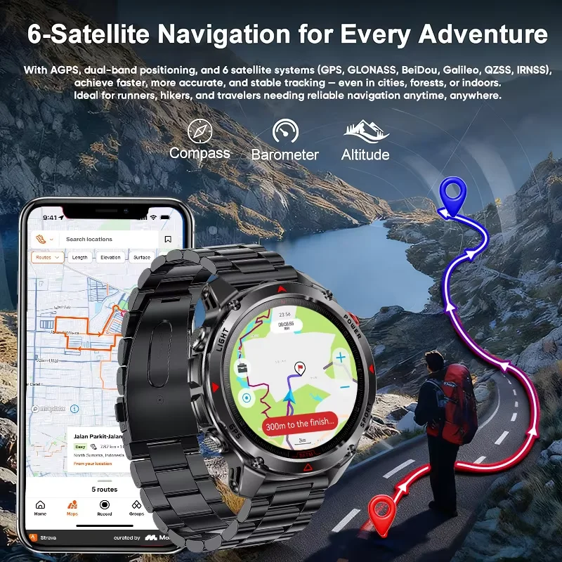 New Military Swim Smart Watch Built in GPS Compass 30m Waterproof Sport tracker 1.43" AMOLED Call Outdoors RIDE Run Smartwatches