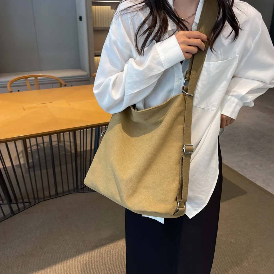 Women Canvas Solid Shoulder Bag Fashion Casual Handbags High Quality Large Capacity Tote Crossbody Bags Backpack