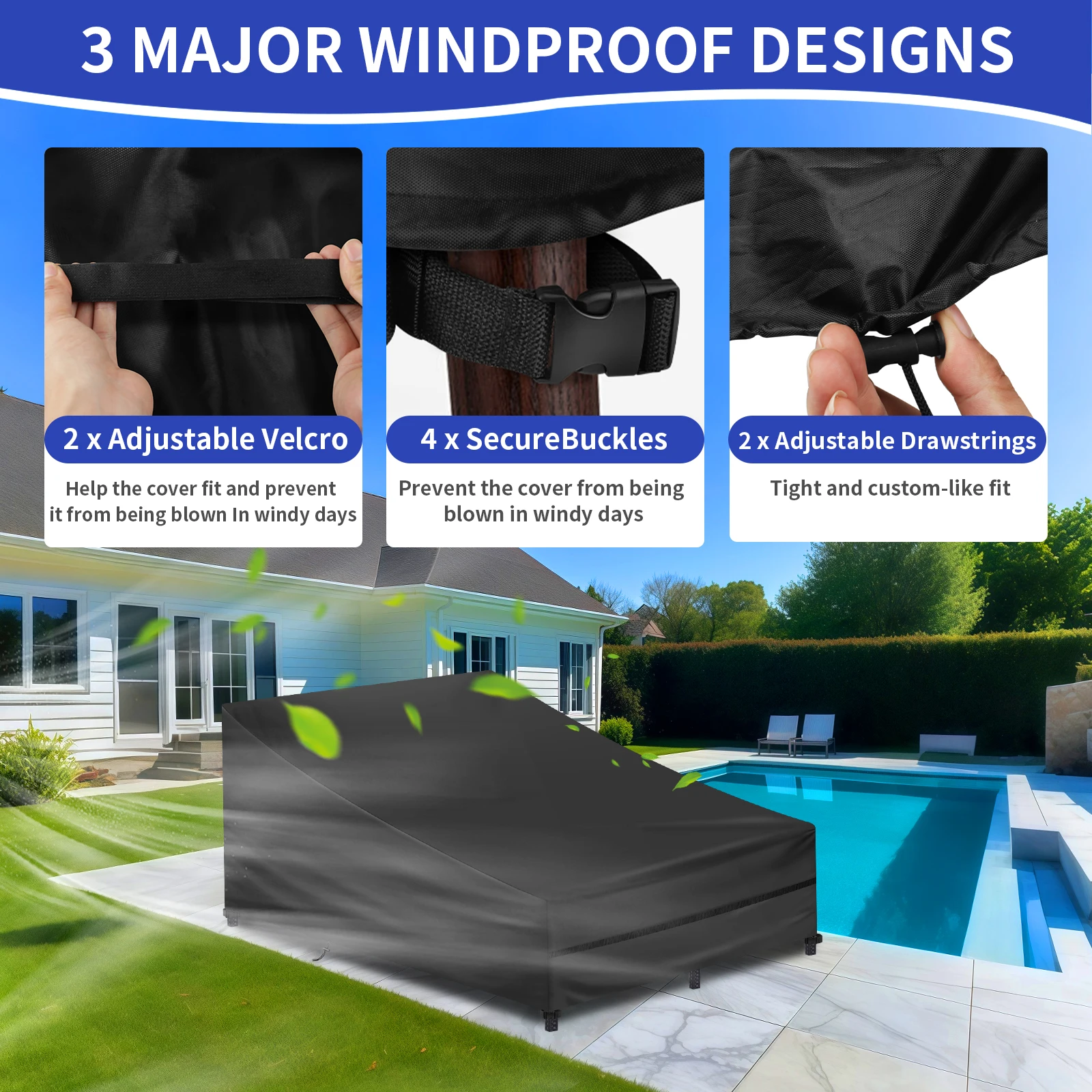 210D Oxford Rattan Sunbed Covers for Sun Loungers Stacking Cover Waterproof Sun Lounger Cover Anti UV Reclining Chair Covers 2