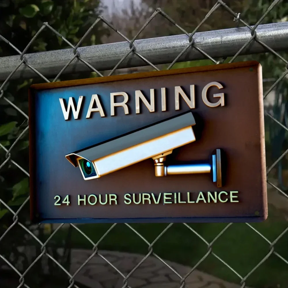 24 - Hour Surveillance Warning Sign: Aluminum Yard Sign for Home Security, Ideal for Indoor & Outdoor Use, Especially Garage