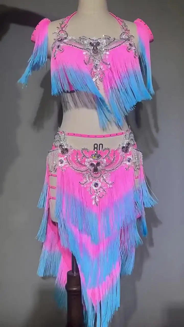 Комплект BellyDance элитный роскошный бюстгальтер со стразами на заказ + юбка с