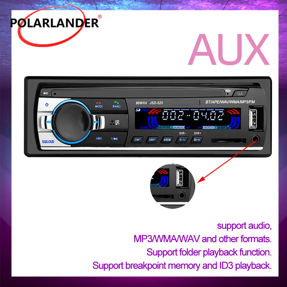 車のステレオオーディオプレーヤー,Bluetooth,FMラジオ,mp3,USB,SD,車用電気サブウーファー,520car radio