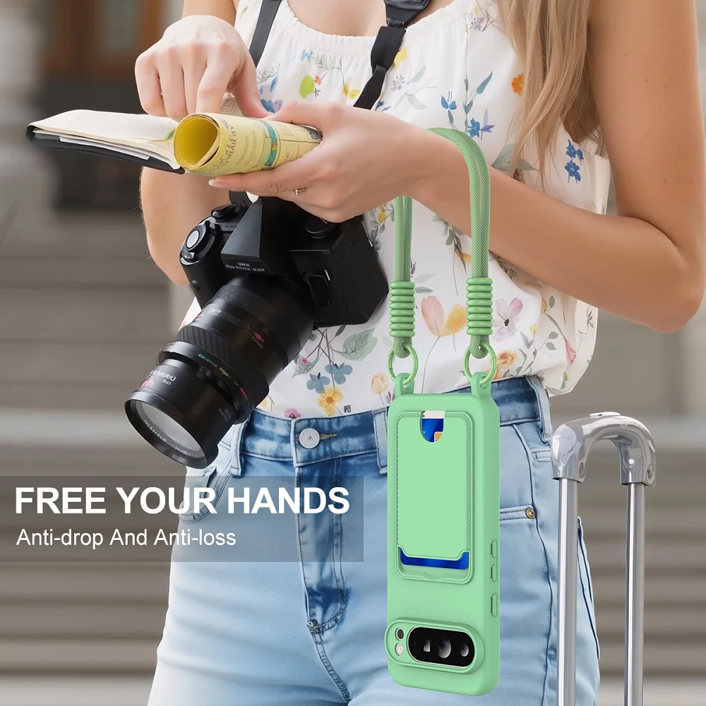 Premium Soft Liquid Silicone Phone Case with Lanyard and Card Holder - Shockproof Protective Cover