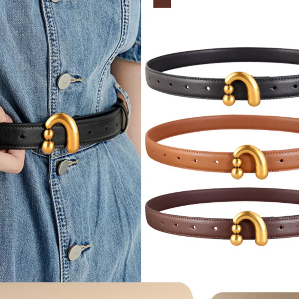 Hot Selling Ancient Silver Gold Buckle Cowhide Women's Belt New Fashionable Leather Belt Decoration with Skirt Pants Belt Trendy Women's Stock_voghion.com
