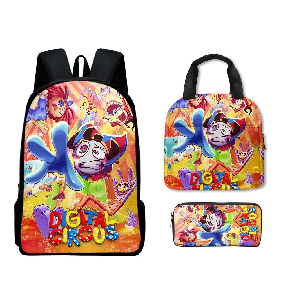 Classic the amazing digital circus jax 3D Print 3pcs/Set Student School Bags Laptop Daypack Backpack Lunch bag Pencil Case