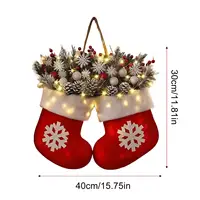 2025 Christmas Garland Glove Shaped Simulated Flower Wreath with Light Wall Door Hanging Decoration Xmas Navidad Party Supplies 6