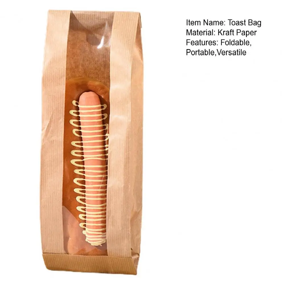 50 Packs Paper Bread Bag With Clear Window Homemade Bread Sourdough Toast Bags Waterproof Tear-Proof Paper Bag For Bakery Pastry