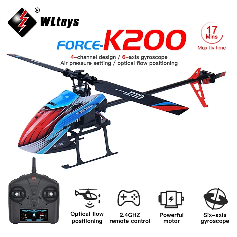 

WLtoys XK K200 RC Helicopter 2.4G 6-Aixs Gyroscope 4CH Altitude Hold Optical Flow Remote Control Helicopter Toys for Children