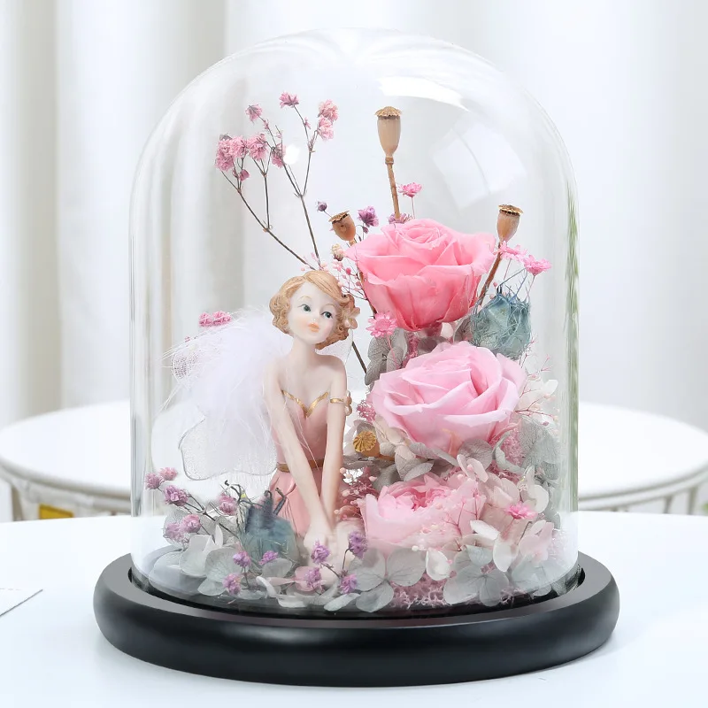 Diameter=25 Different Height Big Size Glass Dome Vase Log Antique Black Base Transparent Cover Friend Gift Wedding Decoration 3