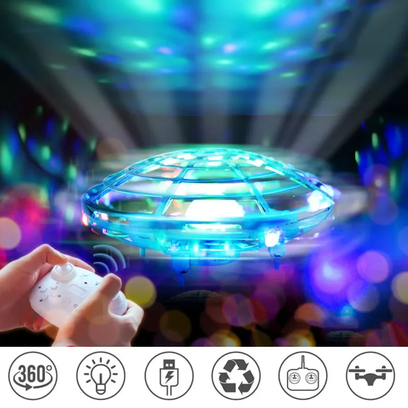 미니 RC UFO 드론 리모컨 포함 다채로운 조명, 장애물 회피, 전기 비행, 휴대용 쿼드콥터, 어린이 선물 장난감, 소년