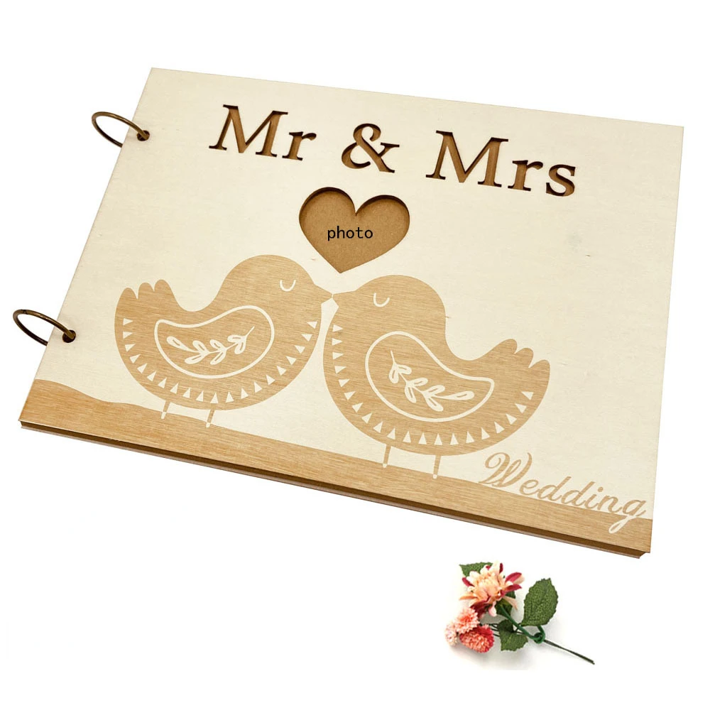 10/20/30/40 Pages Wooden Guest Book for Wedding Message Photo Album Simple Elegant Horizontal Keepsake Book Signature Book