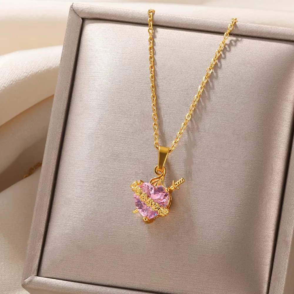 Pink Heart Zircon Necklace