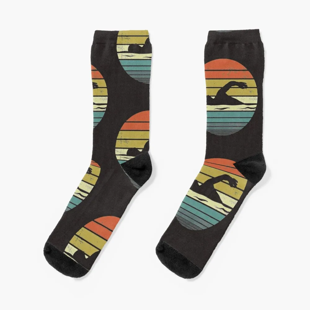 Swimmer Retro Vintage Sunset Socks socks funny valentine gift ideas gym socks Socks Girl Men's