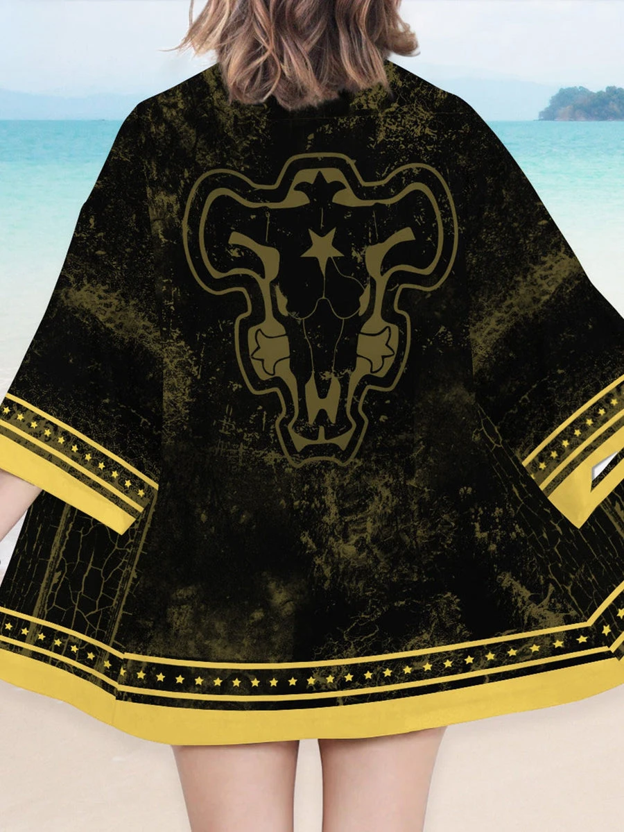 Black Clover Bulls Kimono Cape Loose Three-quarter Sleeve Cardigan Robe Haori