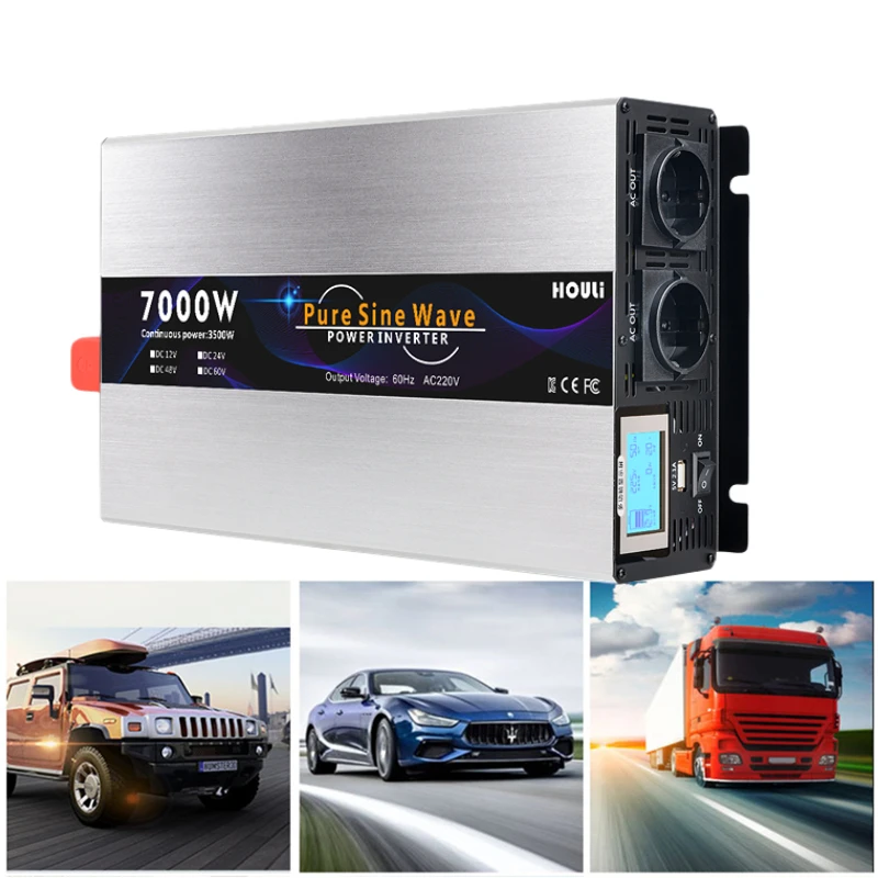 Pure Sine Wave Inverter Pure Sinus Wave 12v 24v 48v To AC 220v 230v Inverter 3000W 5000W 6000W 7000W Portable Power Bank Converter Solar Car Transformer