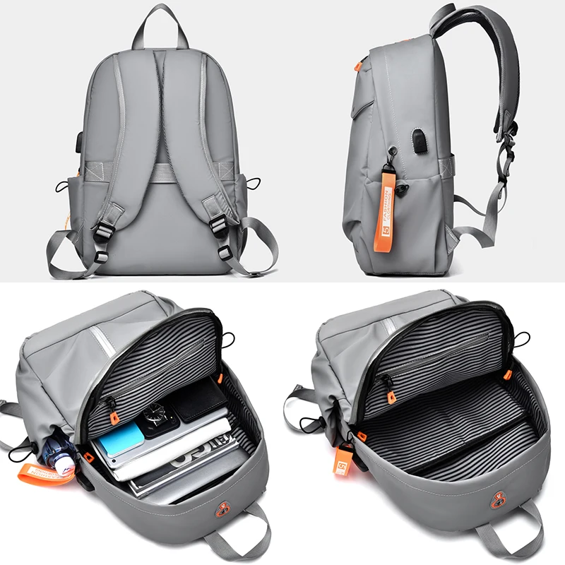 2023 New Men's Backpack USB Charging Bag Waterproof PU Leather Rucksack Male Business Travel Bagpack Reflective Strip Design
