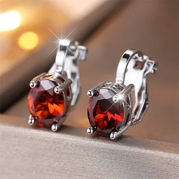 Oval Stone Rainbow Zircon Cute Small Clip Earrings For Women Vintage Silver Color Engagement Earring Multicolor Crystal Jewelry