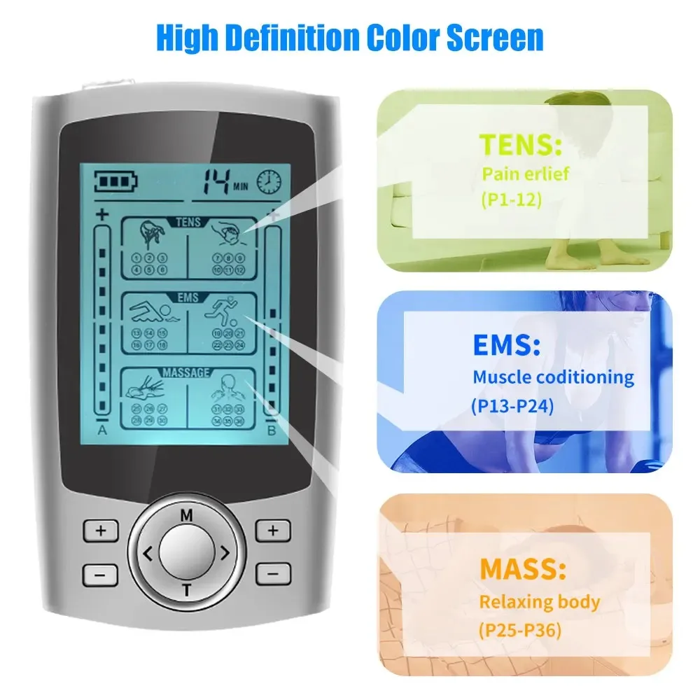 36 Modes Modes Muscle Massager Adjustable Mode TENS EMS Body Physiotherapy Therapy Massager Slimming Machine Muscle Stimulator