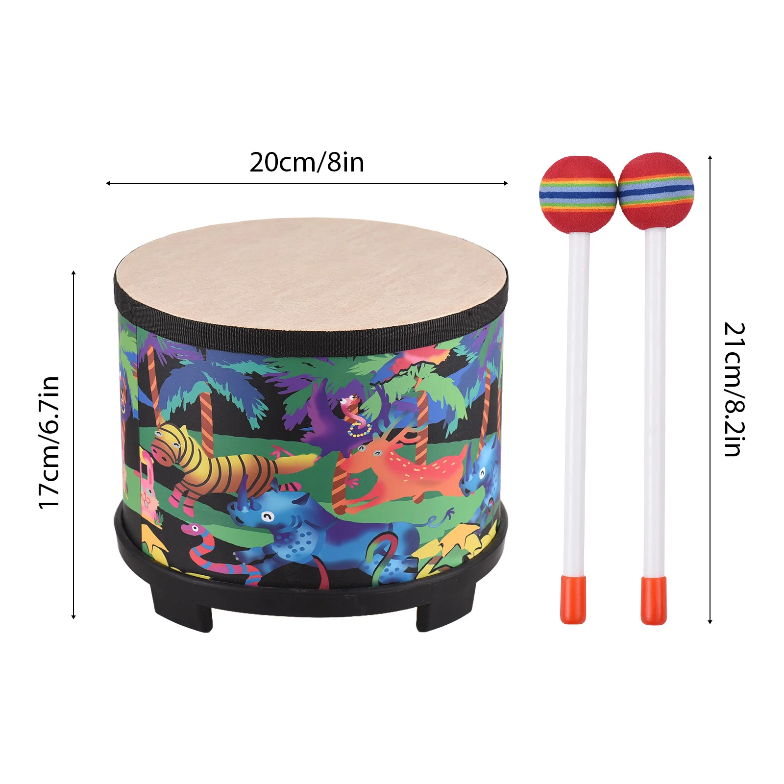 Drum Percussion Instrument 8-inch Floor Drum for Christmas Birthday Gift Bongo Floor Drums with2 Mallets Musical Instrument