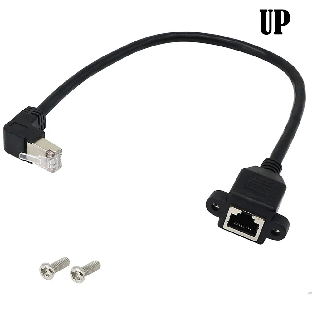 Lan 케이블 암수 연장 코드, RJ45 이더넷 케이블, 나사 패널 마운트, 왼쪽 오른쪽 각도, 90 도 상향, Cat5 케이블