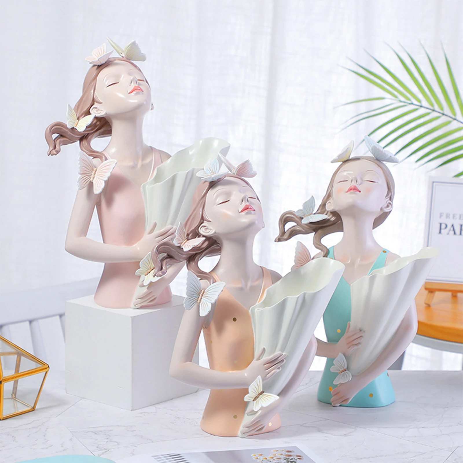 Modern Decorative Artificial Flower Vase Butterfly Girl Sculptures Interior Home Resin Ornaments Household Decoration Vases 2