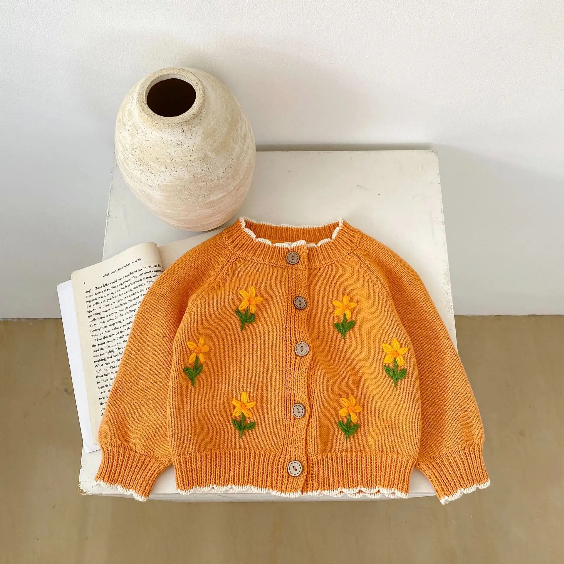 Baby girls sweater Long Sleeve Knit Cardigan Infant Autumn Princess Flower Embroidery
