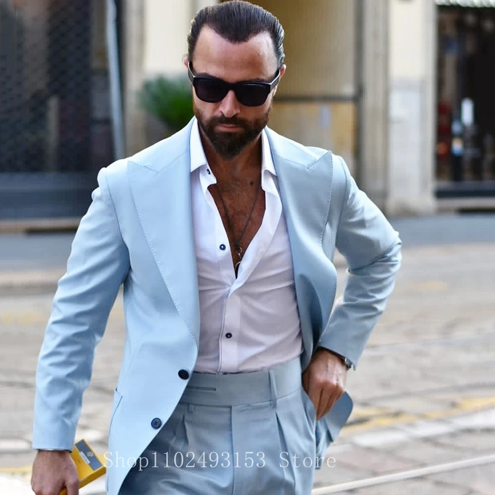 Costume pour Homme 2 pi ces bleu ciel Slim Fit d contract revers deux costume-pour-homme-2-pi-ces-bleu-ciel-slim-fit-d-contract-revers-deux