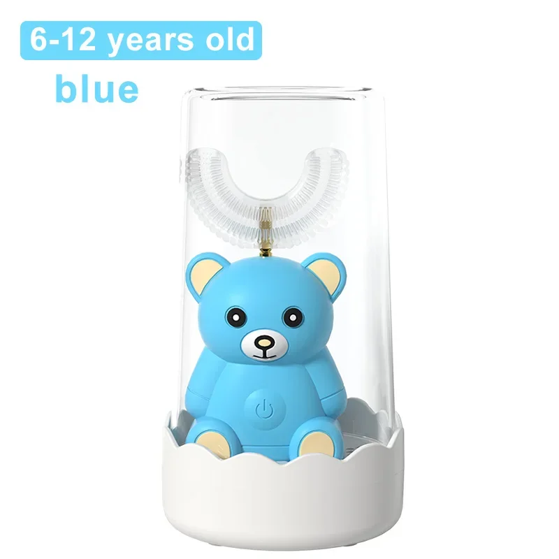 thumbnail image 1 of Cepillo de dientes eléctrico para niños de 360 grados, cepillo de dientes eléctrico sónico en forma de U, cepillo de dientes ultrasónico automático de silicona para niños, oso de dibujos animados, 1 of 5