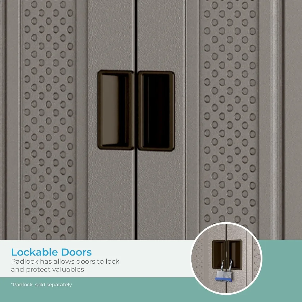 tall storage cabinet, platinum resin outdoor & garage storage cabinet with doors & shelves, plastic, weather-resistant, lockabl