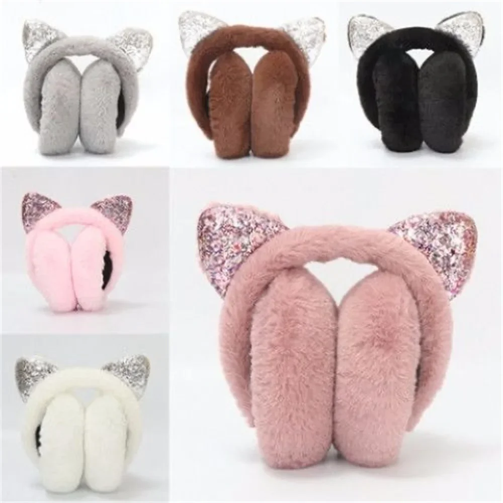 Winter Warm Plush Earmuffs for Women Girls Children Riding Ski Ear Protection Cartoon Cute Cat's Ears Fur Soft Cashmere Earflaps ear muffs