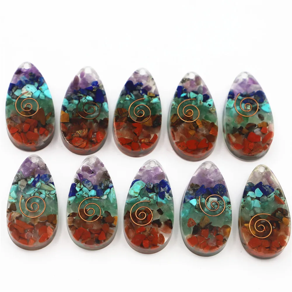 

Natural Stone Orgone Water Drop Necklace Pendants Reiki Healing Energy 7 Chakras Crystal Amulet Jewelry Making Women Gifts 10Pcs