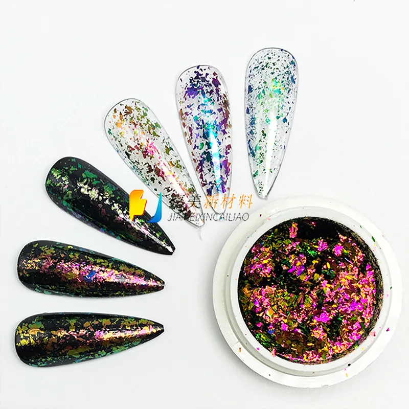 1Pc Iridescent Glitter Chameleon Nail Flakes Holographic Laser Colorful Nail Sequins For Sparkle Glitter Irregular Tips