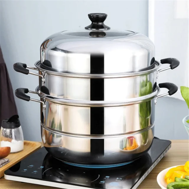 Household Double Layer Small Steamer Pot Stainless Steel Multi Layer Steamer  Pot Apply To Gas And Skyline Induction Cooker Price From Shihailei152,  $16.3