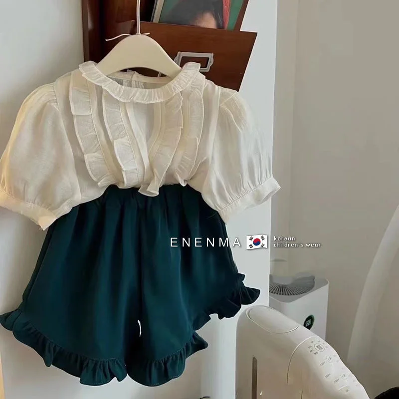 

Summer Little Girls Children Clothing Set Two 2 Piece Set Sleeveless Top+shorts Baby Clothes Kids Birthday Outfits For Women