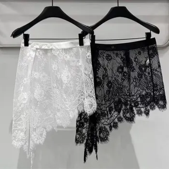 Y2K Lace Mini Skirts Jeans Pants Decor Flower Lace Short Skirts High Waist Ruffle Skirts Harajuku Pleated Butt Curtain Skirts 1