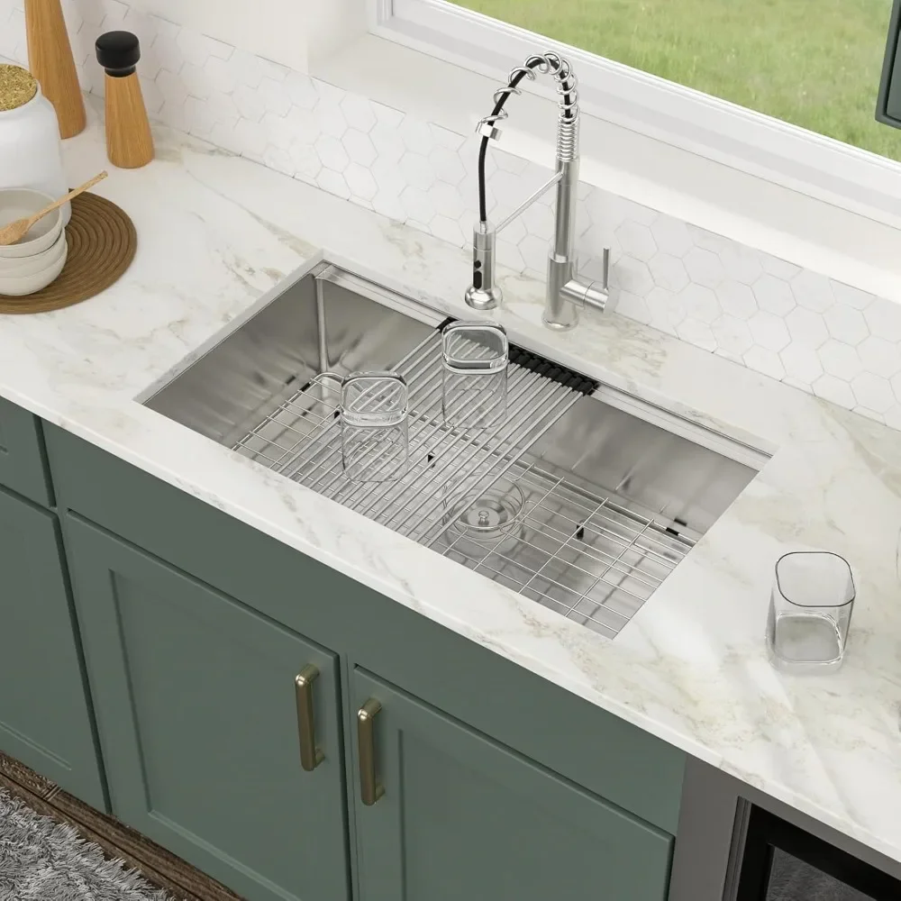 NEW-33" Undermount Kitchen Sink - 33 Inch Undermount Sink Workstation SUS304 16 Gauge Stainless Steel Under Counter Single Bowl