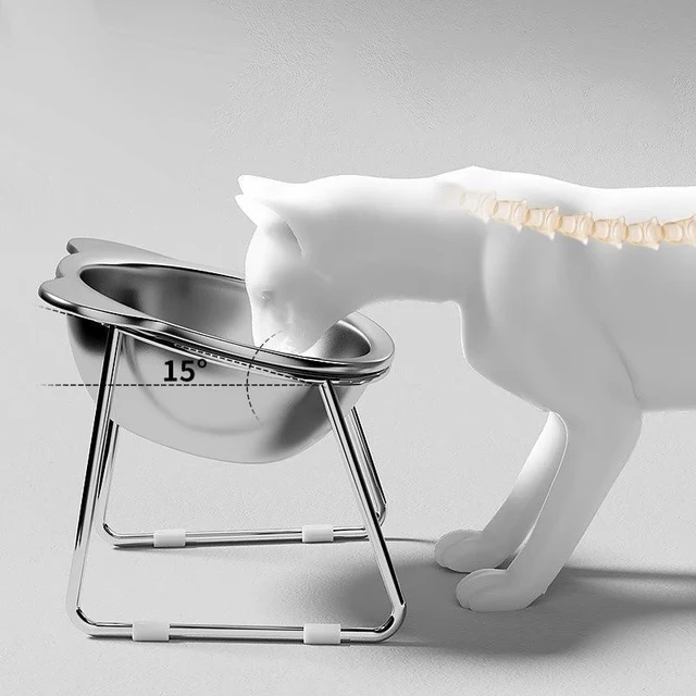 Raised Cat Bowls Tilted Neck Guard Cat Food Bowl 304 Stainless Steel Shatter-resistant Elevated 15° Pet Supplies For Puppy Cat