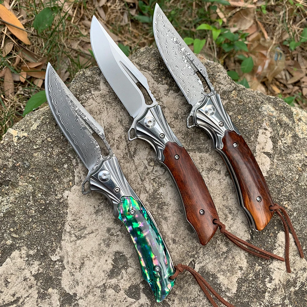 

VG10 Damascus Steel Folding Knife Tactical Hunting Pocket Knife Self Defense Camping EDC Knives for Men Outdoor Survival Tools