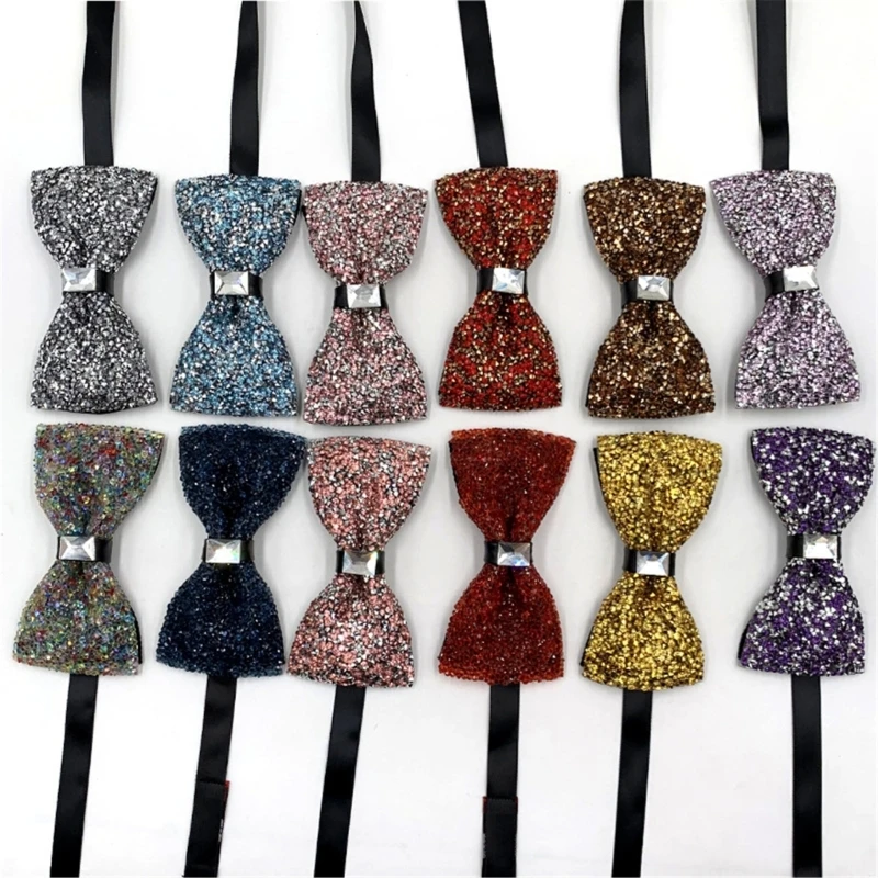 Mens Bow Tie Fashion Sparkly Rhinestones Wedding Banquets Party Diamond Neckwear