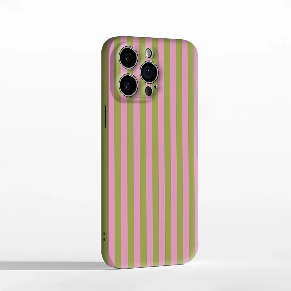 Luxury Double-Layer Phone Case with Pink and Green Vertical Stripes
