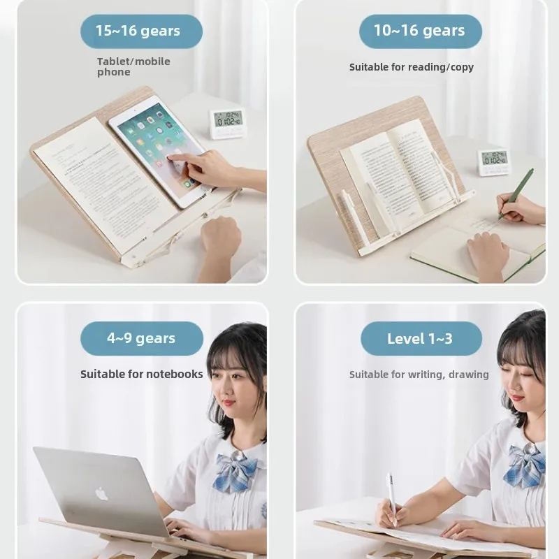 Bamboo Book Stand with Adjustable Page Clips  Portable Lightweight Book Holder for Cookbooks Reading Desks and Study Rooms 6