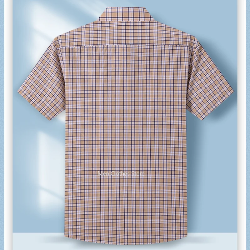 plus size 100%cotton thin short sleeve shirts for men slim fit casual plain shirt hawaiian plaid shirt korean popular clothes 3