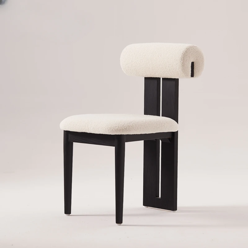 

Carmenster solid wood backrest dining chair French retro cream style white wax wood modern minimalist home chair
