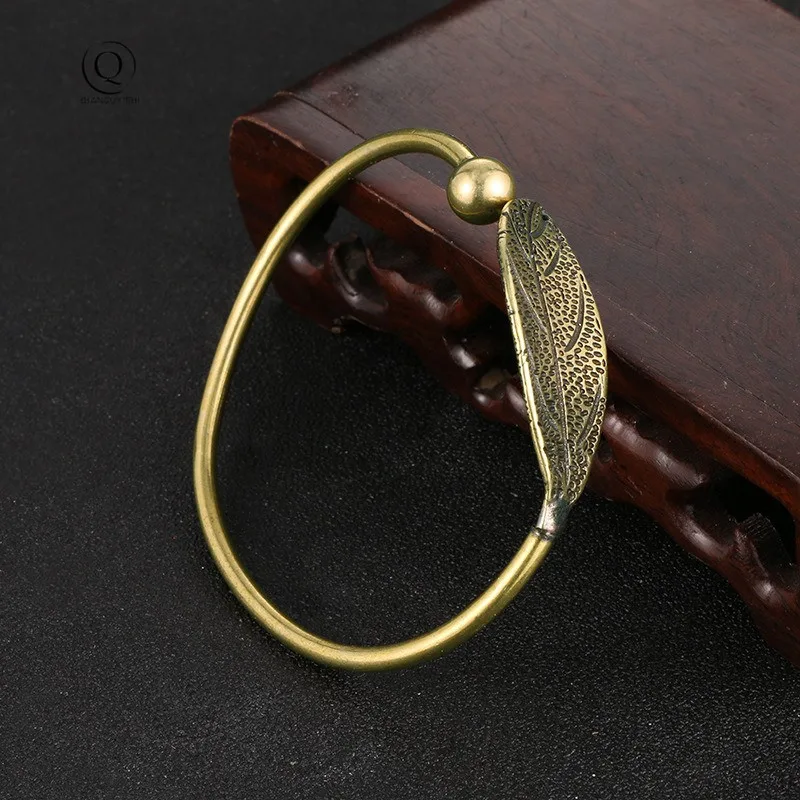 Fashion brass copper Woman Cuff Bracelet Open Leaf Shaped Adjustable Charm Bangle Bracelets Luxury Party Jewelry Gifts