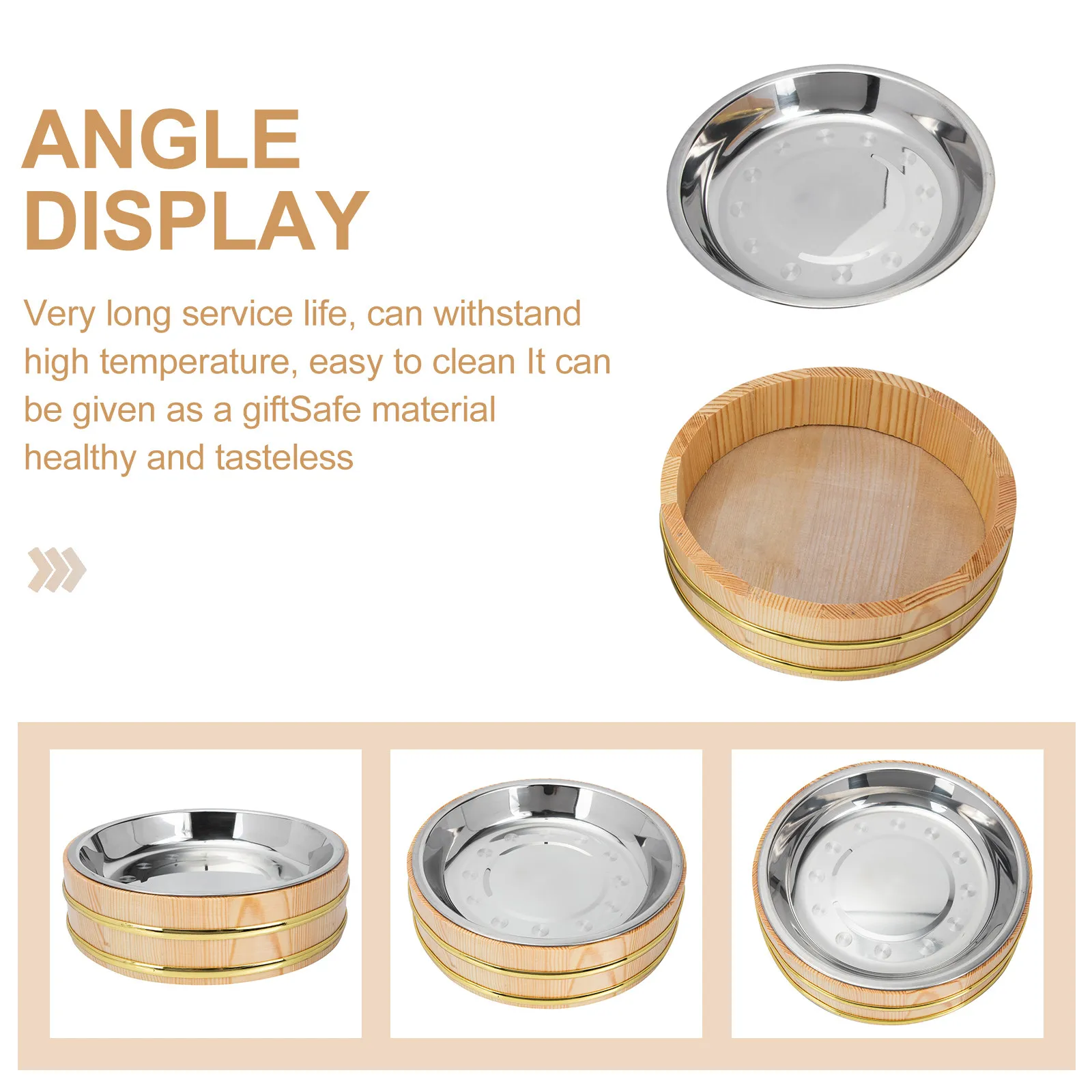 카키색 나무 스시 바구니 원형 모델링 대형 오픈탑 음식 바구니 튼튼한 스시 통..