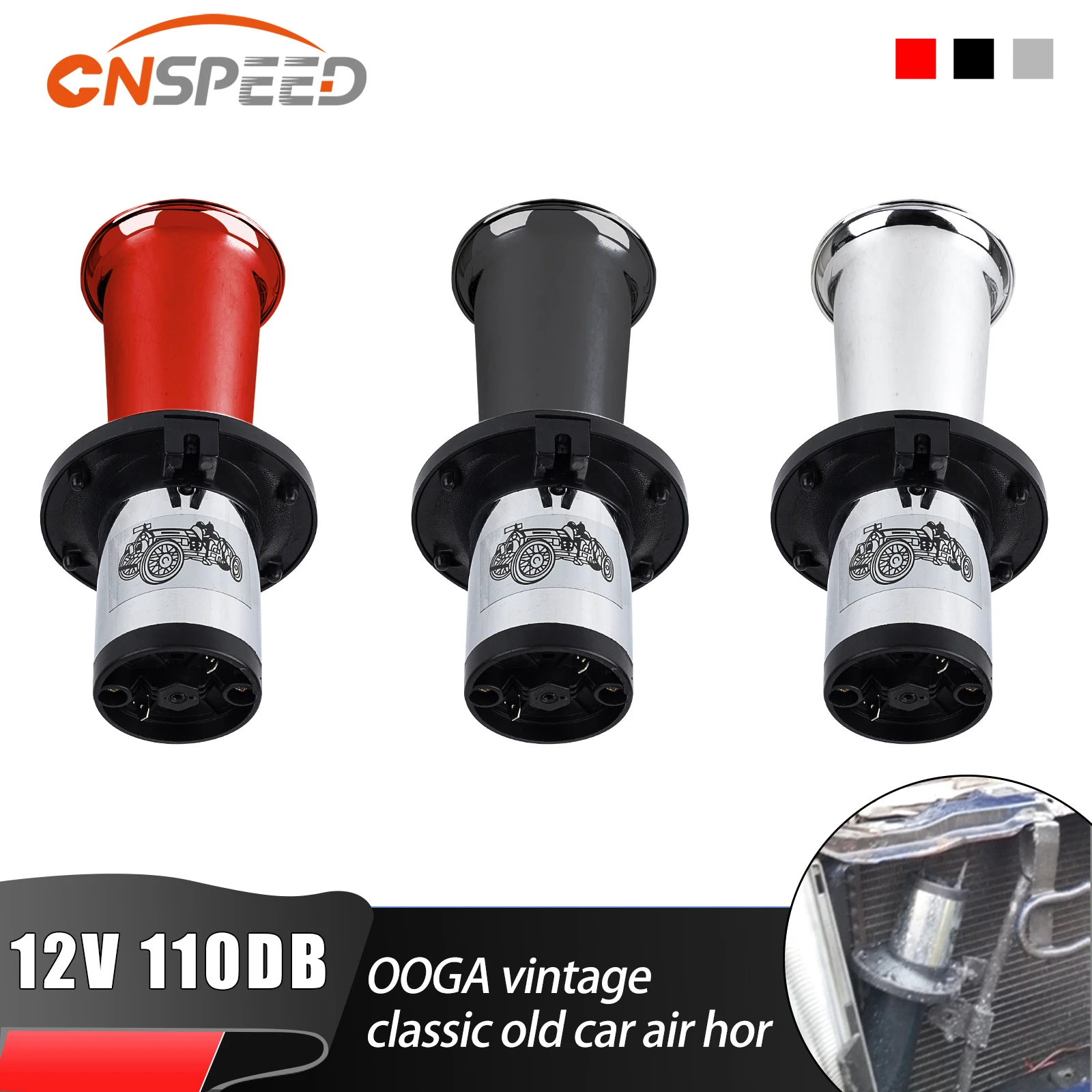 Car Air Horn Chrome for Ford Model T Style Old School Chrome OOGA Air Horn Antique Classic Old 12V 110DB Car Classical