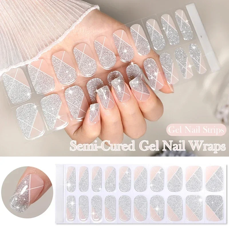 Solid Color Gel Strips for Nails Sliders Adhesive Waterproof Long Lasting Full Gel Nail Stcikers UV Lamp Need Press On Nails 3