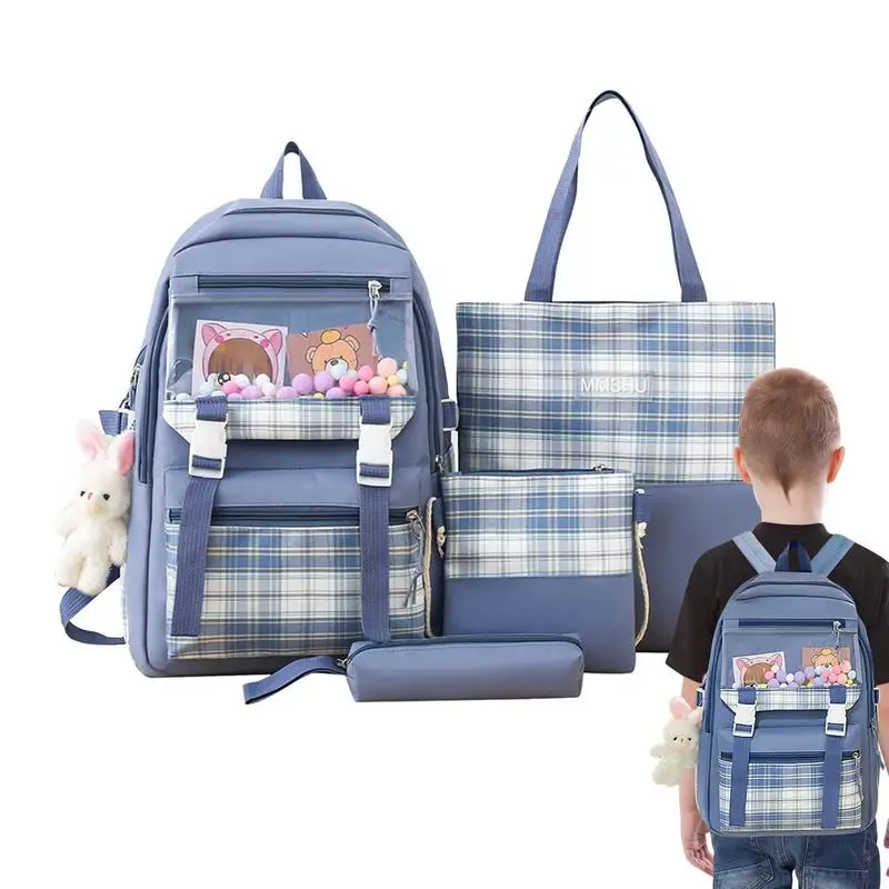 

School Backpack Combo Set School Aesthetic Backpack For Students 4pcs School Bag Set With Rabbit Pendant Backpack Shoulder Bag