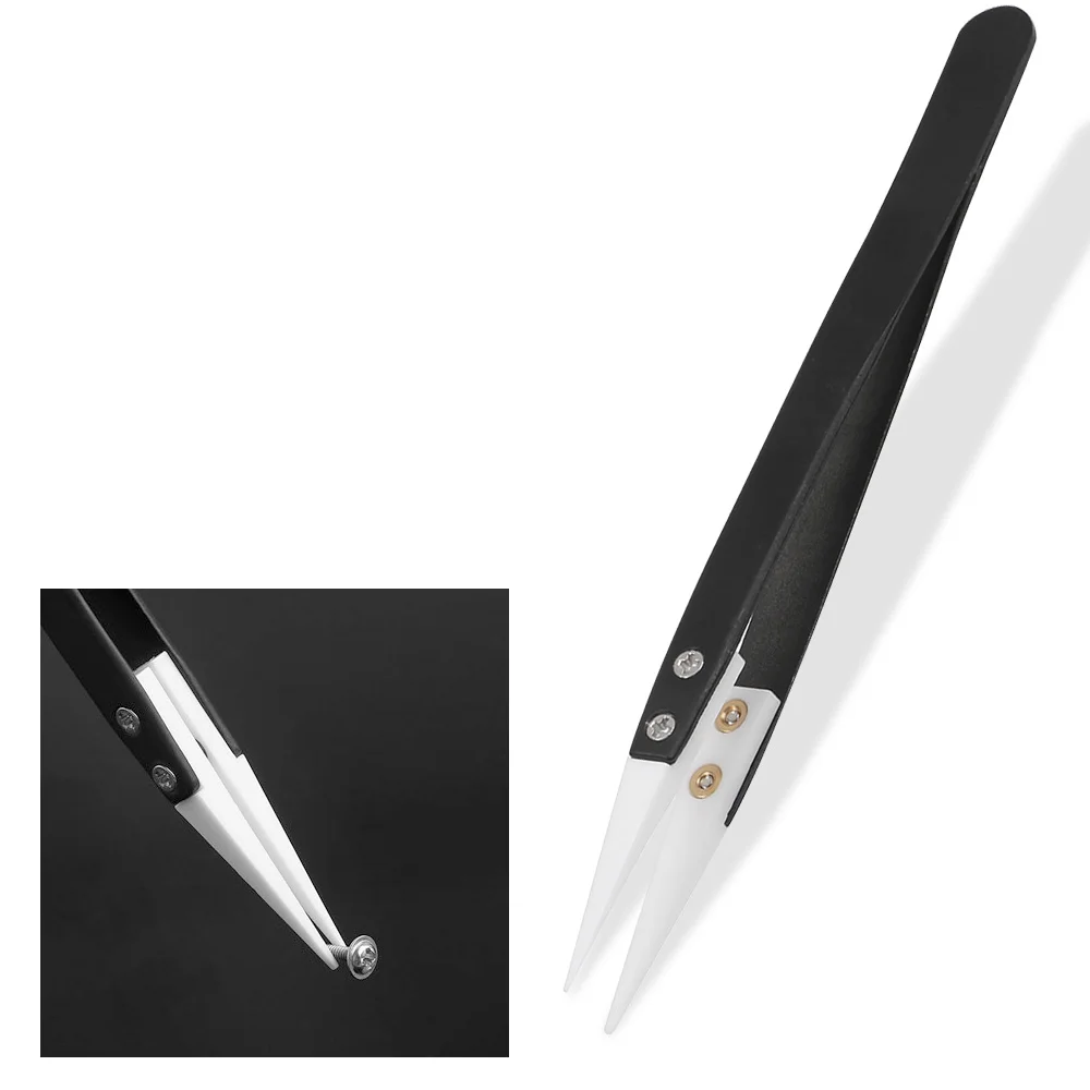 Tweezers Precision Ceramic Tips Tweezers Anti-static Straight Aimed Stainless Steel Handle High Temperature Resistant for precision tweezers,esd anti static tweezers,ceramic tweezers