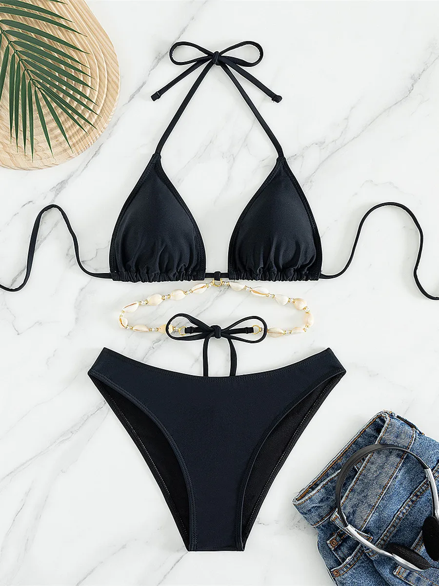 classic snakes crisscross bra-style bikini top Images... Sexy High Waist Bikini Set Decorated with Seashell Swimsuit Women Black ...
